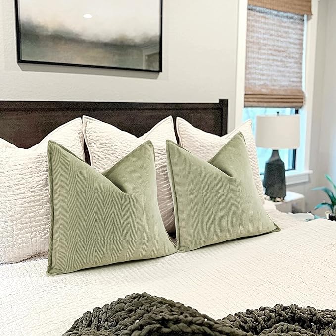 ZWJD Sage Green Pillow Covers 22x22 Set of 2 Chenille Throw Pillow Covers with Elegant Design Soft and Luxurious Decorative Throw Pillows for Couch, Bed, and Home Decor