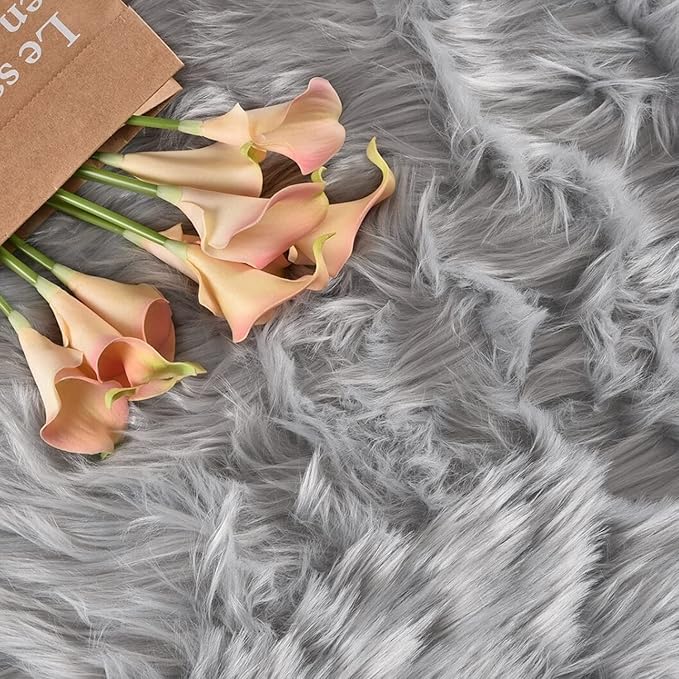 Latepis Grey Faux Sheepskin Fur 2x6 Runner Rugs High Pile Soft Plush Fuzzy Rug for Bedroom Bedside Shag Rug Fluffy Carpet for Living Room Home Décor