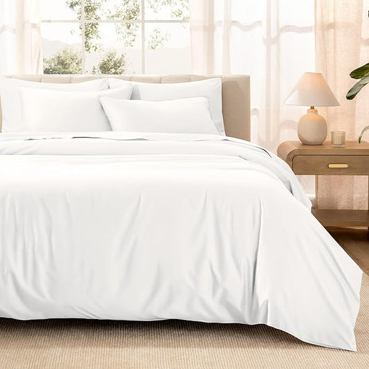 Bare Home 100% Organic Cotton Sateen Duvet Cover Set - 400 Thread Count - Smooth Sateen Weave - Warm & Luxurious - Duvet Cover (King/Cal King, White)
