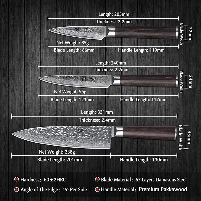 XINZUO Kitchen Knife Set of 5 Piece,67 Layers Hammered Damascus Blade,Japanese-Style Chef Knife Set,Professional Knife Sets for Chefs with Pakkawood Handle,Razor Sharp,Gift Box - He Series