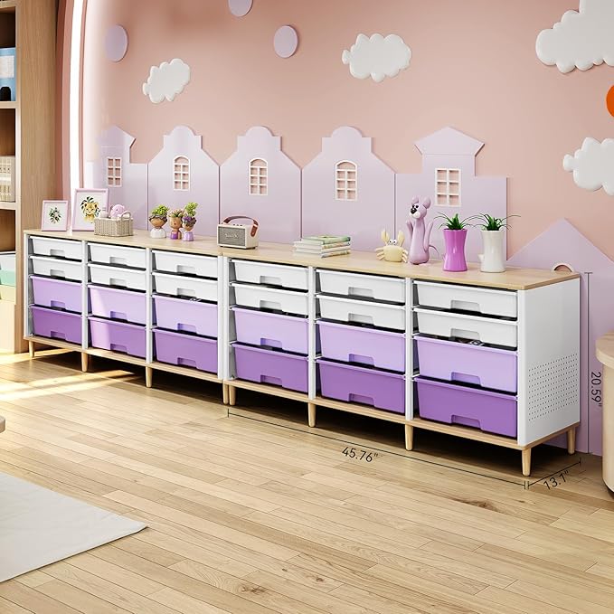 Storage Cabinet with 12 Drawers, Home Storage With Wooden Tabletop, Cube Storage Organizer for Living Room, Bedroom, Classroom, Office, Playroom, Craft Room, (Purple)