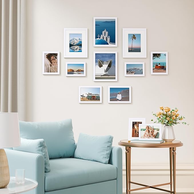 Vittanly Picture Frames Collage Wall Decor for Mounting or Tabletop Display, Gallery Wall Frame Set for Family, Multi Sizes Including 4pcs 8x10, 4pcs 5x7, 4pcs 4x6, White
