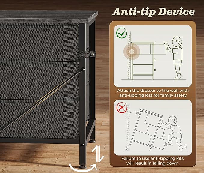 Huuger 78.7 inch Long Dresser for Bedroom, 15 Drawer Fabric Dresser for Closet, Large TV Stand for 65, 75, 85 inch TV, Wide Chest of Drawer with Storage, 78.7" W x 12.9" D x 26.7" H, Grey