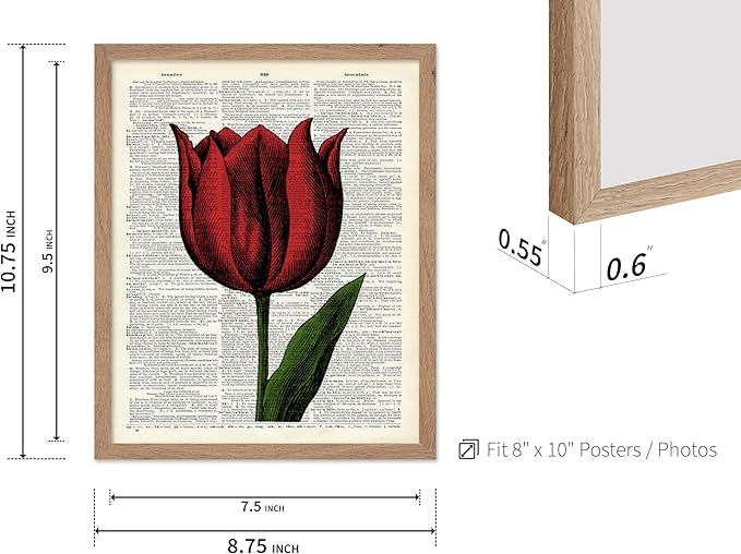 Poster Master Dictionary Art Poster - Tulip Print - Red Flower Art - Floral Art - Gift for Men, Women & Florist - Minimal Decor for Living Room, Bedroom, Dorm or Flower Shop, 8x10 Beige Framed