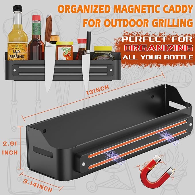 Magnetic Griddle Grill Caddy Organizer,Grill Caddy with Magnetic Tool Holder for Grilling BBQ,Space Saving Magnet Utensils Holder for Outdoor Blackstone Griddle