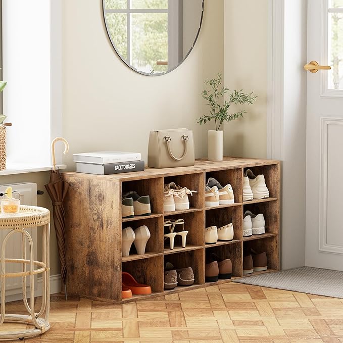 12-Cubby Shoe Rack, 3-Tier Wood Shoe Organizer, Multifunctional Shoe Organizer Bench for Entryway, Mudroom, Hallway, Closet,36.22 * 11.81 * 17.72 Inch,Brown