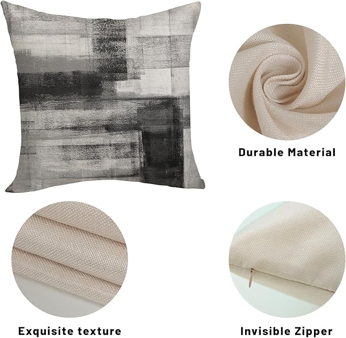 Boho Pillow Covers 18x18 Pack of 2 Black Art Painting Decorative Throw Pillow Covers Outdoor Decor Bohemian Abstract Modern Decor Pillowcase Farmhouse Cushion Case for Sofa Couch