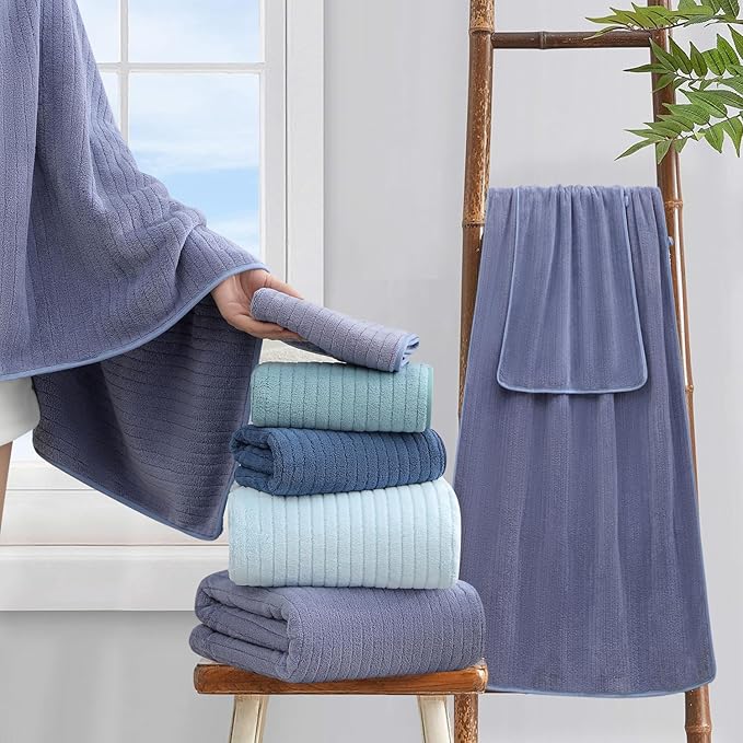 18 Piece Bath Towels Set,Soft Family Bathroom Towel Set with Hanging Loops-6 Bath Towels,6 Hand Towels,6 Washcloths,Highly Absorbent Quick Dry Shower Towel for Bathroom,Hotel,Spa-Wedgewood Towel Set