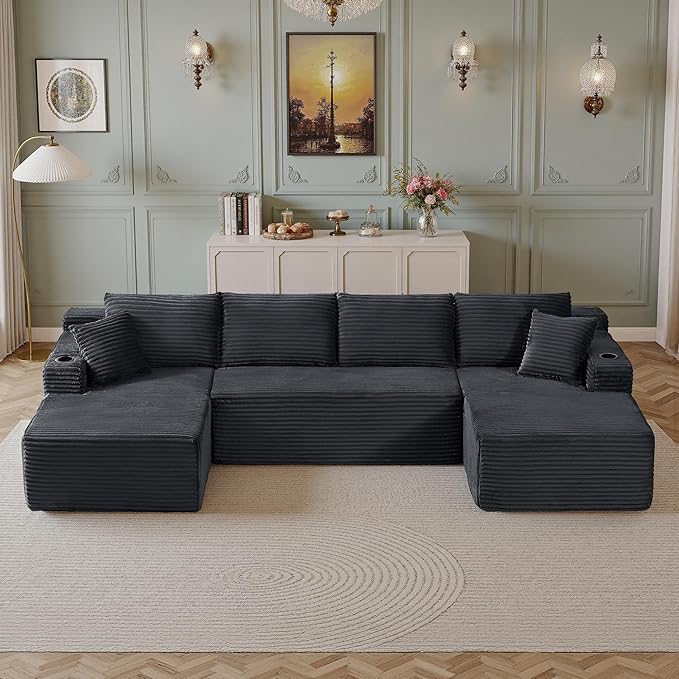 104''Sectional Cloud Couch with L Shaped Chaise,Modern Modular Sectional Sofa,Boneless Couch with Deep Seat,Comfy Couches for Living Room (Dark Grey, U Shaped)