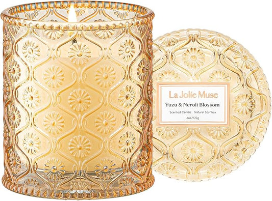 LA JOLIE MUSE Yuzu & Neroli Blossom Scented Candles, Citrus Candles for Home Scented, Natural Soy Wax Candle, Candles Gifts for Women, 6 oz 40 Hours Burn