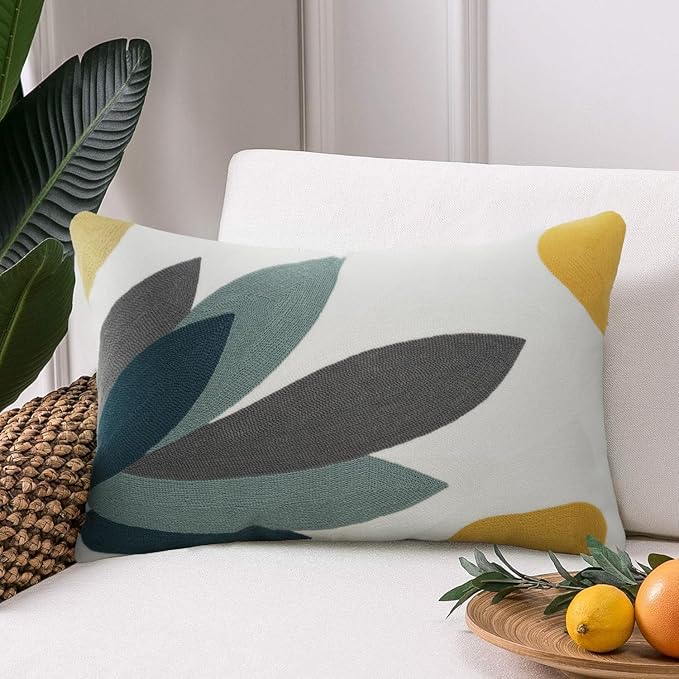 Merrycolor Boho Lumbar Throw Pillow Covers 12x20 Embroidered Abstract Mid Century Modern Pillowcases Bohemian Aesthetic Decorative Pillows for Couch Bed Sofa Living Room 1PC,Plant