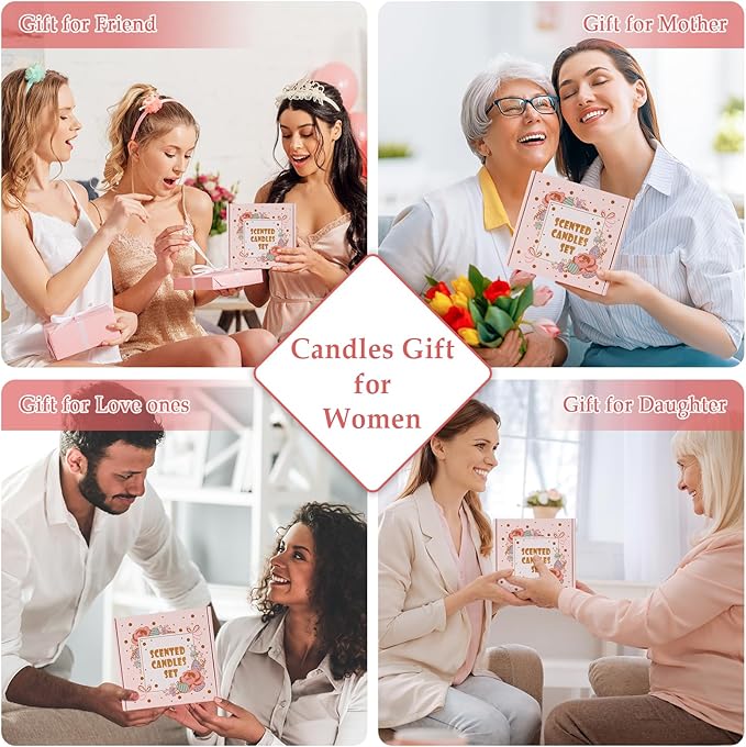 Scented Candles Gift Set, 4 Pack Birthday Candles for Home Scented, Aromatherapy Candles Set for Women Halloween Chirstmas Long Lasting Soy Wax Candles Non Toxic for Her, Rose/Lemon/Gardenia/Noir Oud