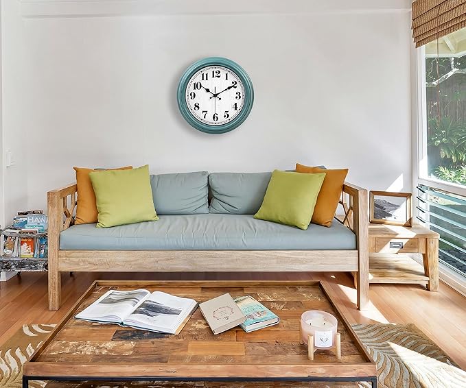 zyzamay 12 Inch Retro Wall Clock, Easy to Read Non-Ticking Round Classic,Quartz Battery Operated Wall Clocks,Decorative for Living Room,Bedroom,Kitchen,Office(Green)