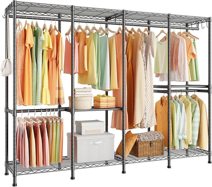 H41 Garment Rack Heavy Duty Clothes Rack, Clothing Racks for Hanging Clothes, Extra Large Freestanding Portable Closet Wardrobe Rack 78.5'' W × 15.8'' D × 76.4'' H, Max Load 1150 Lbs, Black