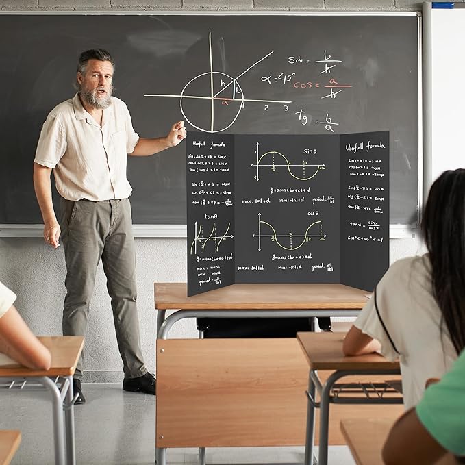 Chell 36" x 48" Large Trifold Poster Board, 2 Pack, Black Corrugated Project Boards for Science Fair, School Projects, Event Displays and Business Presentations