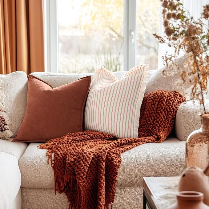 ZWJD Throw Rust Pillow Covers 22x22 Set of 2 Chenille Fall Pillow Covers with Elegant Design Soft and Luxurious Decorative Throw Pillows for Couch, Bed, and Home Decor