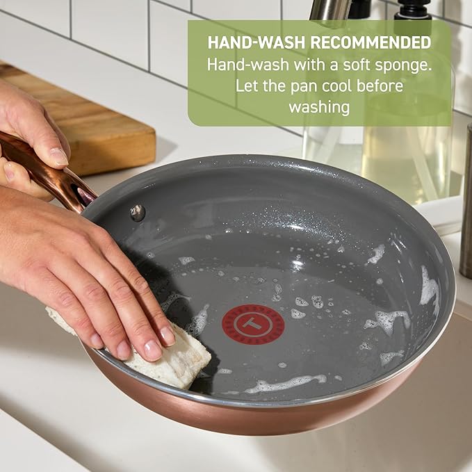 T-Fal Preserve Ceramic Nonstick Saute Pan with Lid 5.5 Qt, Oven and Broiler Safe up to 350°F Cookware, Frying Pan, Stay-Cool Handle, Skillet Pots and Pans, Rose Gold