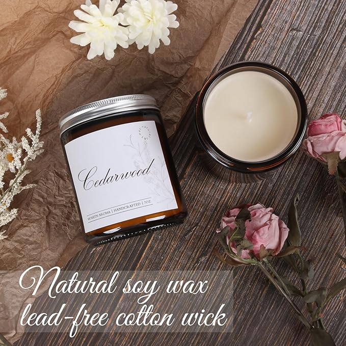 MOASITN Cedarwood Scented Candles for Home|Sea Salt,Citrus,Rose,Cedar Scented Soy Candle| Longlasting Aromatherapy Candle| Jar Candel Gift for Women,Men for Birthday,Housewarming,Relaxing|7oz