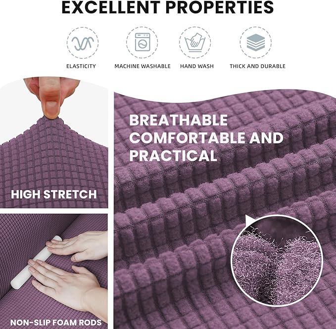 LURKA Stretch Sofa Slipcovers 1 Piece Couch Covers for 3 Cushion Couch Sofa Furniture Protector Full Sofa Covers with Elastic Bottom for Kids and Dog (Large, Purple)
