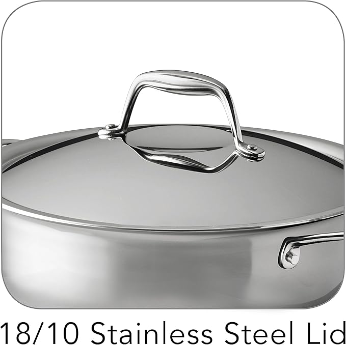 Tramontina Signature Tri-Ply Clad Stainless Steel 4-Quart Universal Pan with Lid, Induction-Ready Cooking Pan, Dishwasher-Safe, NSF-Certified, Made in Brazil