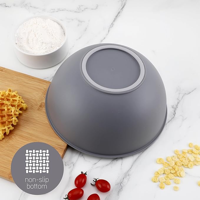 COOK WITH COLOR Plastic Nesting Mixing Bowls Set - 12 Piece includes 6 Prep Bowls and 6 Lids, Microwave Safe (Gray Ombre)