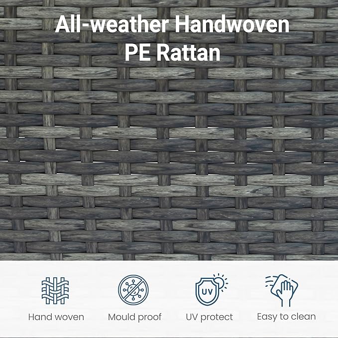 Wisteria Lane 5-Pieces Outdoor Patio Furniture Set, All Weather Wicker Rattan Sectional Sofa Conversation Set with Cushions & Glass Coffee Table for Backyard Porch Garden Balcony, Grey