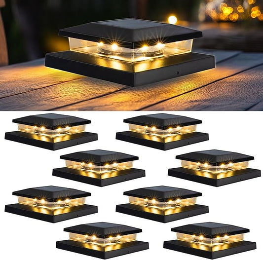TW SHINE Solar Post Cap Lights Outdoor, 8 Pack Waterproof Solar Powered Deck Fence Post Lights, Warm White Post Light for Garden Patio Porch for 4x4, 5x5 or 6x6 Wooden Posts