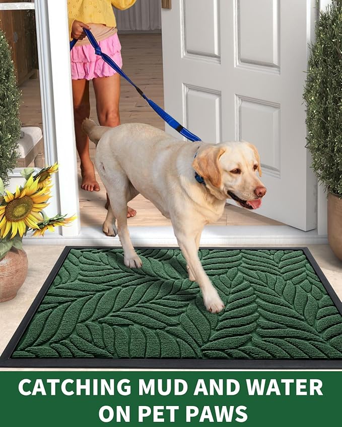 Yimobra Spring Door Mat, All-Season Waterproof Indoor Outdoor Welcome Mats for Front Door, All-Weather Non-Slip Doormat, Low Profile, Patio Porch, 29.5x17, Green