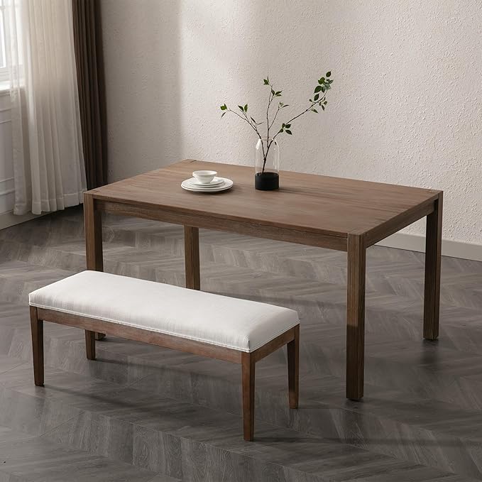 Upholstered Entryway Bench Farmhouse Shoe Benches for Hallway Porch Bedroom Bench for End of Bed Dining Bench for Dining Table Dining Room Kitchen Window with Wood Legs, Linen, Beige