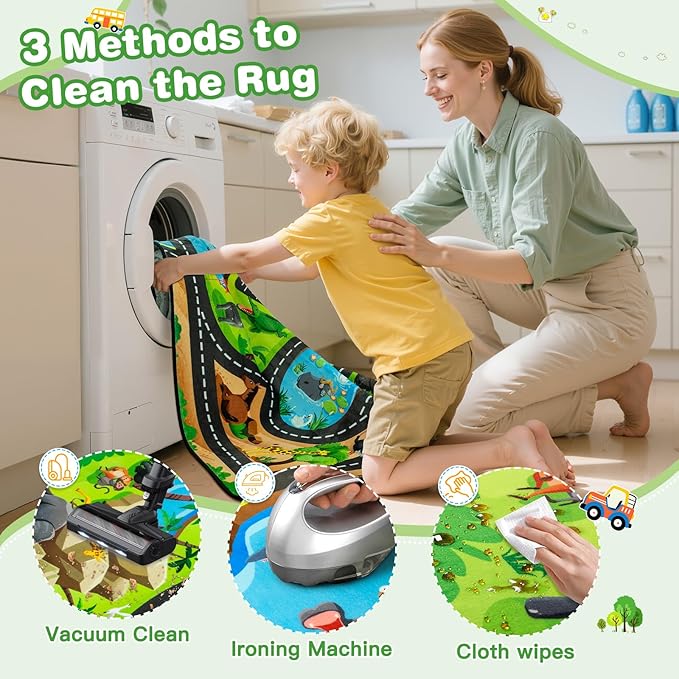 Kids Rug, 5' x 7' FT Animal Car Rugs for Kids Toy Cars, Extra Thick (0.4in) - Non-Slip Zoo Road Mat Carpet for Playroom & Bedroom, Educational Learning & Game Area