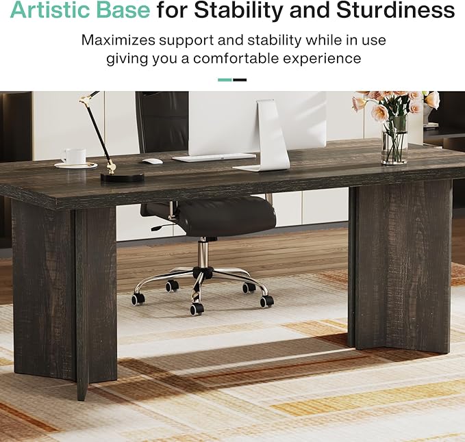 Tribesigns 63-inch Executive Desk, Vintage Office Computer Desk with Large Tabletop, Farmhouse Wood Writing Conference Table Workstation for Home Office, Study, Dark Gray