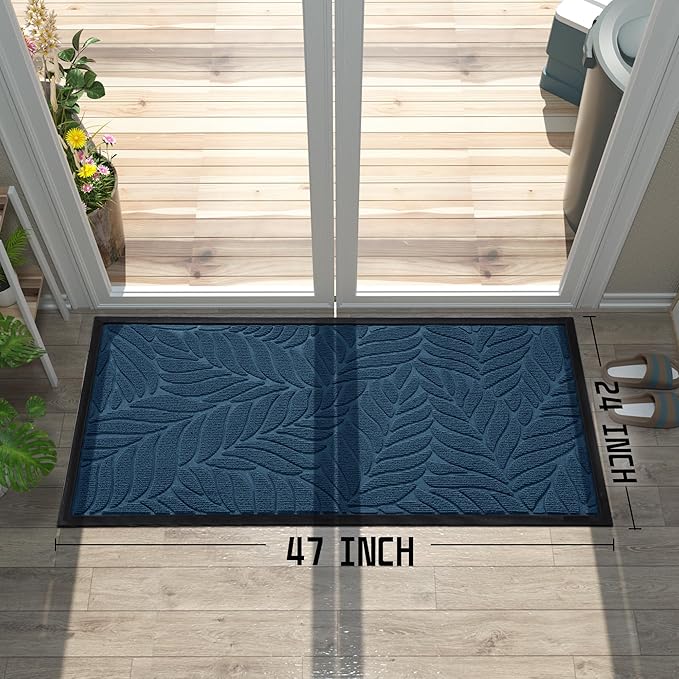 Yimobra Front Door Mat Outdoor Indoor, 47x24 All-Season Waterproof Welcome Mat, All-Weather Outside Entrance Mat, Non-Slip Patio Porch Doormat, Low Profile, Fade Resistant, Blue