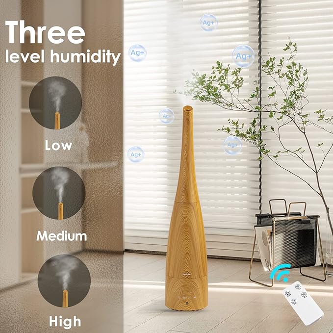 Cool Mist Humidifier,Elecameier Warm and Cool Mist Humidifier for Home/Bedroom with Remote Control Smart Air Humidifier for Desk/Office/Baby Bedroom 25dB Whisper Quiet with Auto Shut off light wood