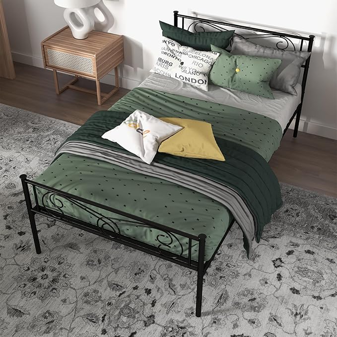 Metal Platform Bed Frame with Headboard & Footboard, Steel Slats Mattress Foundation No Box Spring Needed, 800Lbs Capacity, Noise-Free