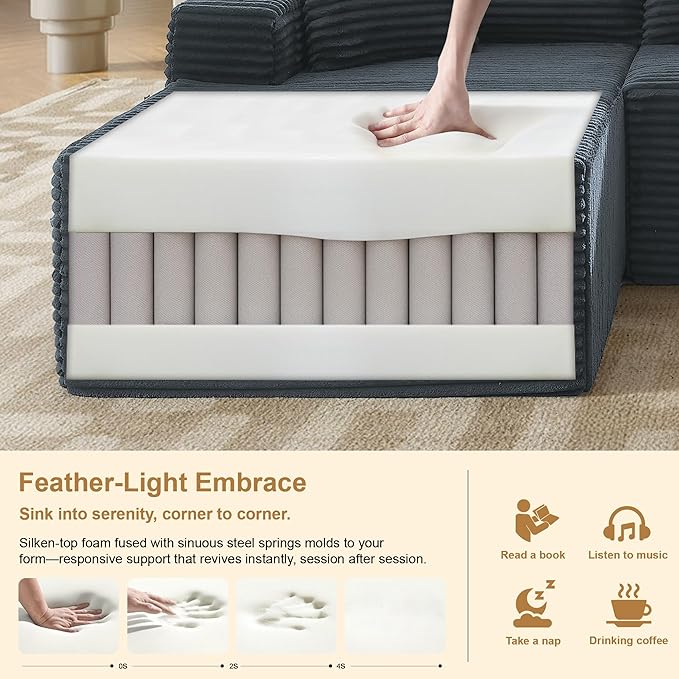 105''Sectional Cloud Couch with L Shaped Chaise,Modern Modular Sectional Sofa,Comfy Sectional Couches for Living Room,Bedroom,Apartment (Dark Grey, Left Facing Chaise)