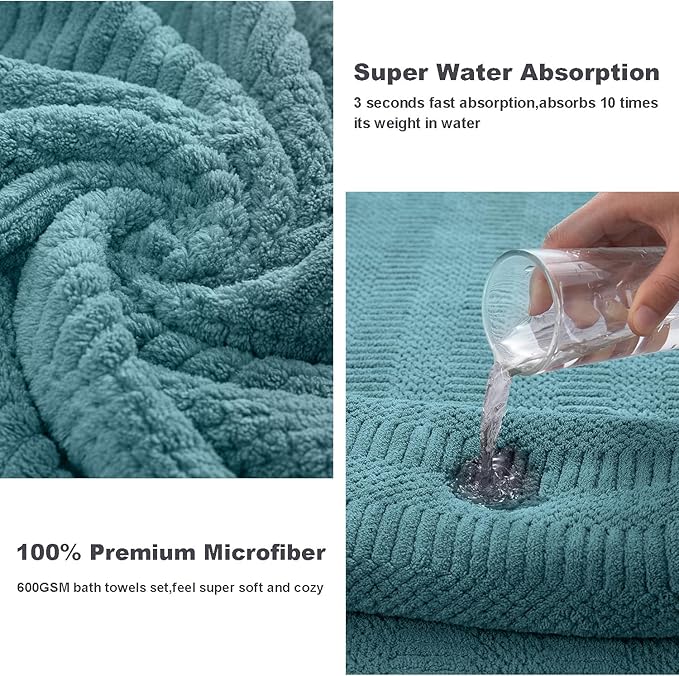 8 Piece Extra Large Bath Towels Set,2 Oversized 35"x70" Bath Towel Sheets,2 Hand Towels and 4 Washcloths 600 GSM Highly Absorbent Quick Dry Towels Set for Bathroom Hotel Turquoise
