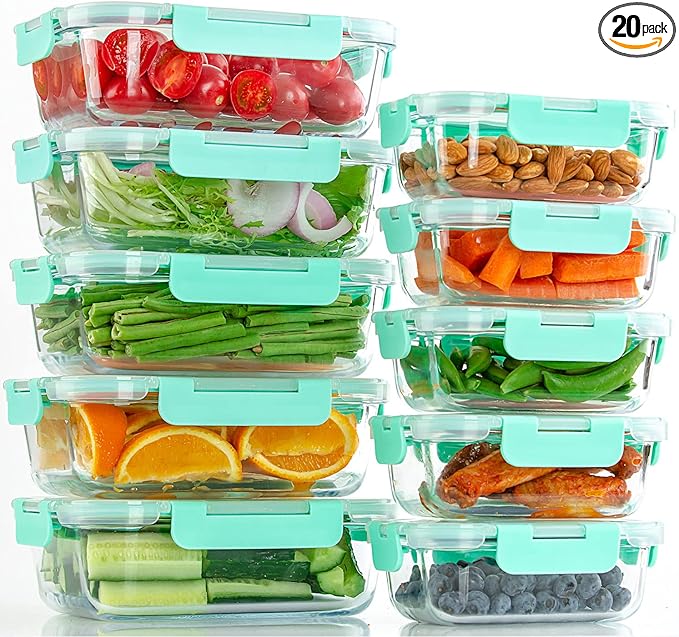 UMEIED 10 Pack Glass Food Storage Containers with Lids Leakproof, Airtight Glass Meal Prep Containers For Lunch, On The Go, Leftover, Dishwasher Safe