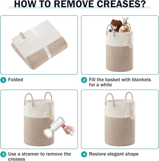 Woven Rope Laundry Hamper Basket, 58L Tall Laundry Basket, Baby Nursery Hamper for Blanket Storage in Bedroom-Large-Brown