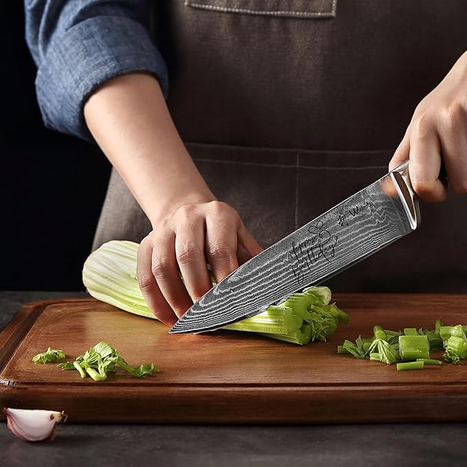 Wakoli 8-inch Damascus Chef Knife - 67-Layer VG10 Core Steel, Razor Sharp Professional Kitchen Knife with Ergonomic Pakkawood Handle, for Slicing, Dicing & All Cooking Tasks - Gift Box (EDIB)