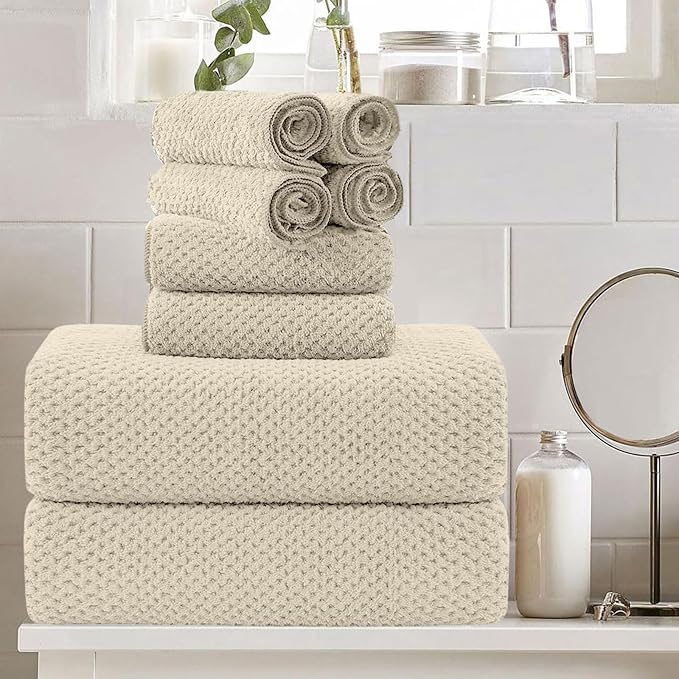 8 Piece Large Camel Family Bath Towel Set-2 Oversized Bath Towel Sheets,2 Hand Towels,4 Washcloths-600GSM Soft Highly Absorbent Quick Dry Beach Chair Towel Woven Towels for Bathroom Hotel and Spa