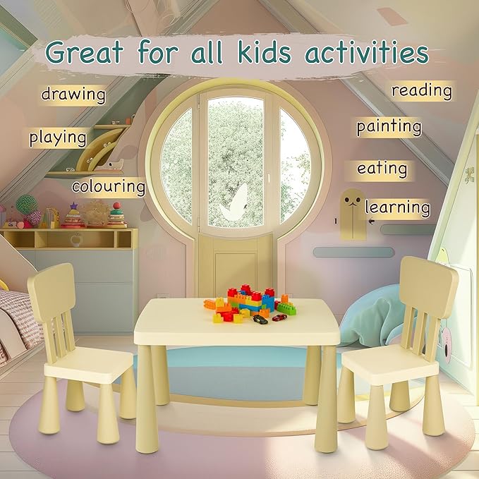 Toddler Table and Chair Set with Storage Drawer, Height-Adjustable Kids Desk and Chair Set for Ages 2-8, Easy-Clean Children’s Table and Chairs with Sturdy Legs & Round Corners