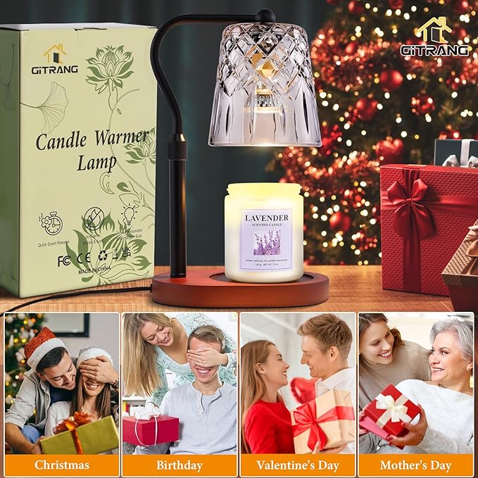 Candle Warming Lamp with Timer Dimmer, Adjustable Height Electric Wax Melt Warmer for Jar Candles with 3 Bulbs, Mother's Day Women's Home Decor Gift, Oval Base with Black Pole