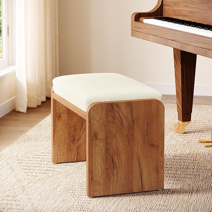 Tribesigns Entryway Bench, Upholstered Shoe Stool with Removable Cushion, H-Shaped Vanity Stool Footrest, Wooden Ottoman for Bedroom, Living Room, Dressing Room, Extra Seating for Small Spaces