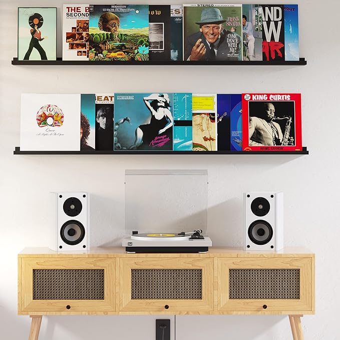 You Have Space 60" Long Picture Ledge Floating Wall Shelf for Living Room, Office, Farmhouse, Kitchen Decor, Black Set of 2
