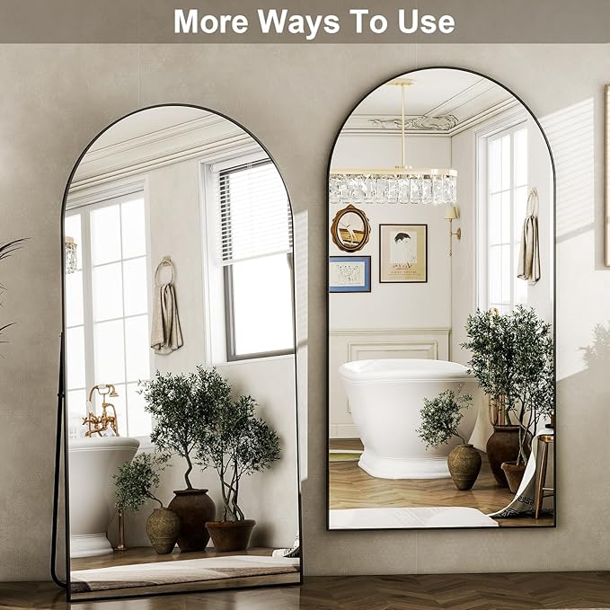HARRITPURE 76"x46"Full Length Mirror - Arch Floor Mirrors with Aluminum Alloy Frame Free-Standing Wall Mounted or Leaning Large Bedroom Dressing Mirror,Black