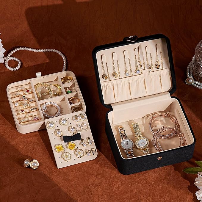 Homde Jewelry Box Small for Women: Ring Earring Organizer Storage for Dresser - Necklace Bracelets Holder with Multi Compartments(Black)