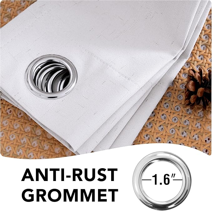 H.VERSAILTEX White Linen Blackout Curtains Durable Thick Textured Linen Look 100% Blackout Patio Door Curtain Anti Rust Grommet Extra Wide Sliding Door Curtain Panel, W100 x L108 inch- Bright White