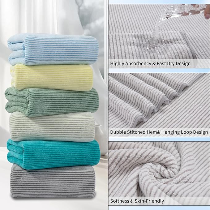 8-Piece Premium Towel Set for Bathroom|2 Oversized Large Bath Sheet,2 Hand Towels,4 Washcloths|Soft Cozy Highly Absorbent Fast Dry Microfiber Shower Towel Set for Hotel Bathroom Essentials,Beige White