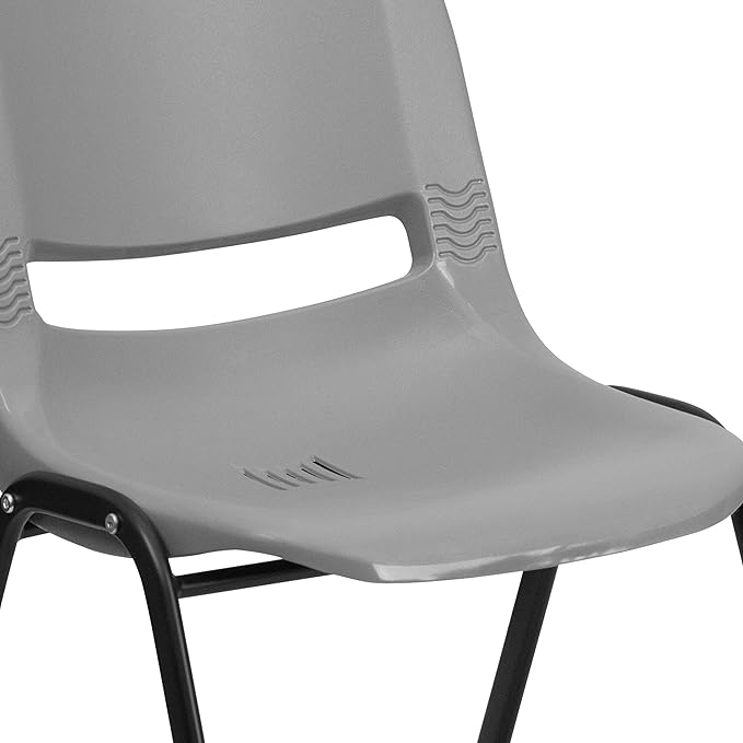 EMMA + OLIVER Gray Ergonomic Shell Student Stack Chair - Classroom Chair / Office Guest Chair