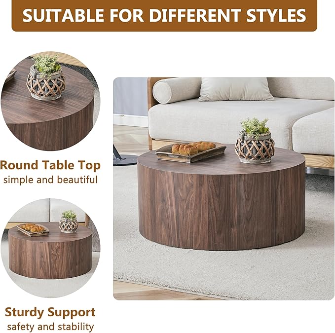 Modern Coffee Table,27.5Inch Round Top Tea Table,Living Room Center Table with Texture for Living Room,Office,Apartment